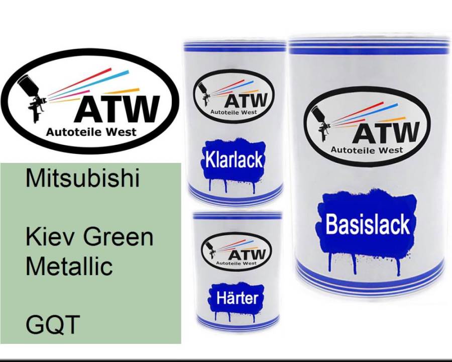 Mitsubishi, Kiev Green Metallic, GQT: 500ml Lackdose + 500ml Klarlack + 250ml Härter - Set, von ATW Autoteile West.